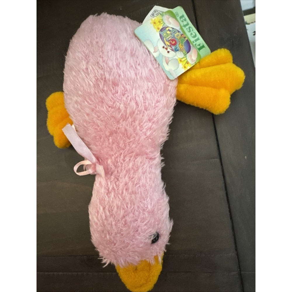 Fiesta pink Lying Duck Plush 14" Stuffed Animal Blue Ride The Ducks Ribbon